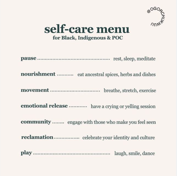 Self care menu